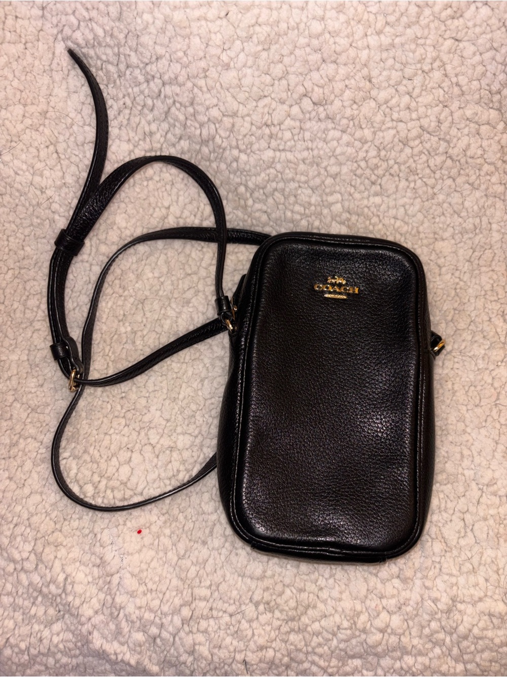 Coach Black Pebble Leather Phone Crossbody Bag Gold Hardware